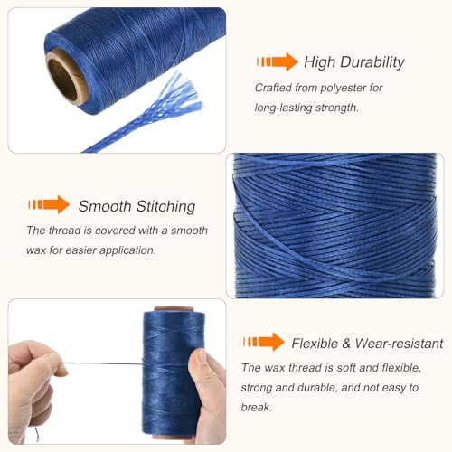 Waxed Thread 284 Yard 0.8mm 150D Flat Wax Thread Polyester Waxed String for Leather Sewing Hand Weaving Book Binding Home Decoration