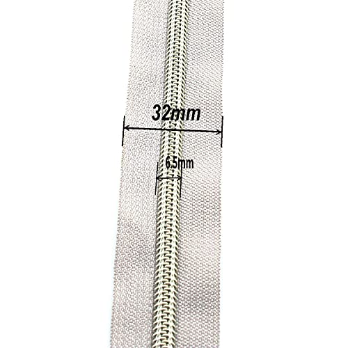 5 Light Gold Teeth Metallic Nylon Coil Zippers by The Yard Bulk 10 Yards Beige Tape with 25pcs Gold Sliders for DIY Sewing Tailor Craft Bag