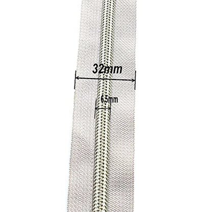 5 Light Gold Teeth Metallic Nylon Coil Zippers by The Yard Bulk 10 Yards Beige Tape with 25pcs Gold Sliders for DIY Sewing Tailor Craft Bag