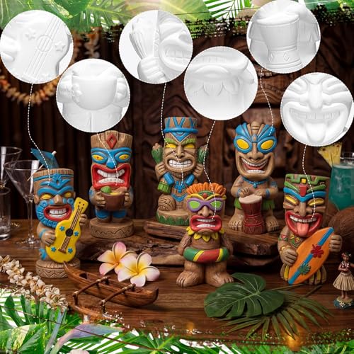 6 Sets Tiki Statue Ceramics to Paint Hawaii Ready to Paint Your Own Ceramic Tiki Statues DIY Unpainted Ceramics Paintable Figurines Crafts with Brush Palette for Tropical Hawaiian Luau Party (6 Count)