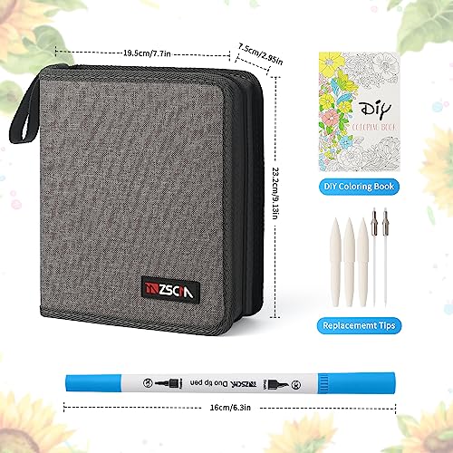 ZSCM 100 Colors Duo Tip Brush Markers Art Pen Set (100 Count)