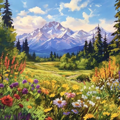 14CT Counted Cross Stitch Kits for Adults Mountain Flowers Advanced Stamped Cross Stitch Kits for Adults