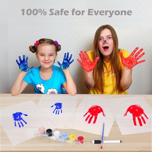 Family Handprint Kit DIY Craft Keepsake Wooden Frame Non Toxic Paints Transparent Sheets Perfect for Handprints Prints and Footprints Endless Present Set for New Parents and Family Memories