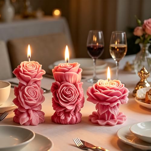 3PCS Large Rose Flower Candle Molds (3 Count)