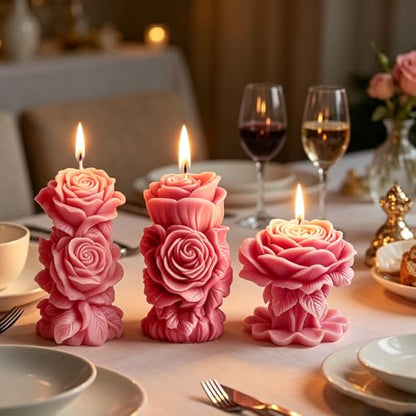 3PCS Large Rose Flower Candle Molds (3 Count)