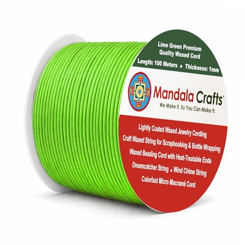 1mm Lime Green Cotton Waxed Cord for Jewelry Making (327 Foot)