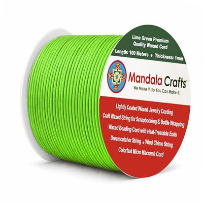 1mm Lime Green Cotton Waxed Cord for Jewelry Making (327 Foot)