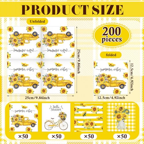 200 Pieces Summer Sunflower Cocktail Napkins 2
