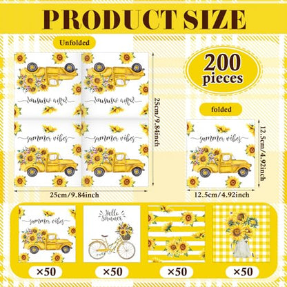200 Pieces Summer Sunflower Cocktail Napkins 2