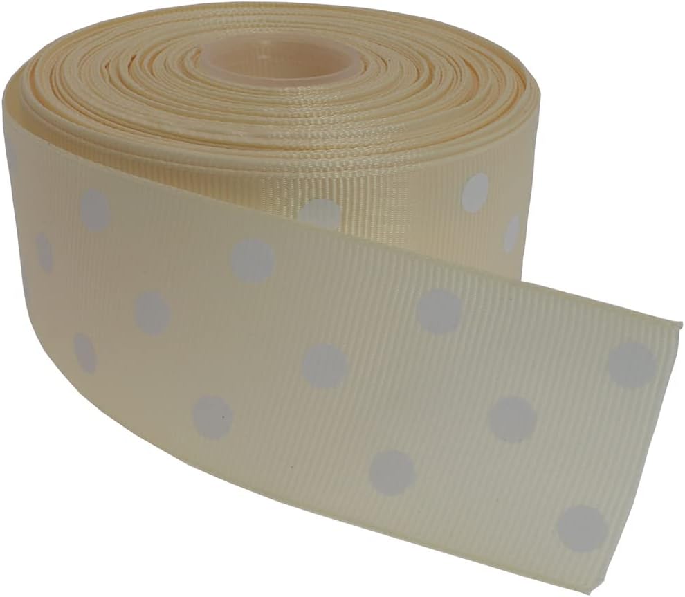 Polka Dot Grosgrain Ribbon 25 Yard Each Roll 100% Polyester (1/1-2", Beige) - Crafty Corner