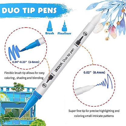 ZSCM 100 Colors Duo Tip Brush Markers Art Pen Set (100 Count)