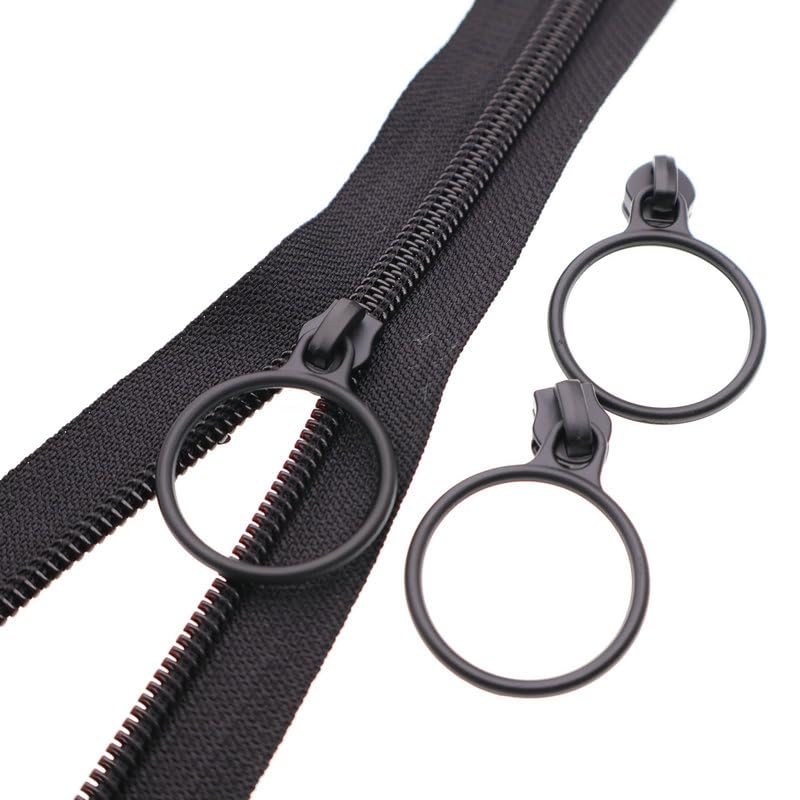 5 Black Nylon Coil Zippers by The Yards Bulk 10 Yards with 25pcs Black Ring Pull Sliders for DIY Tailor Sewing Craft
