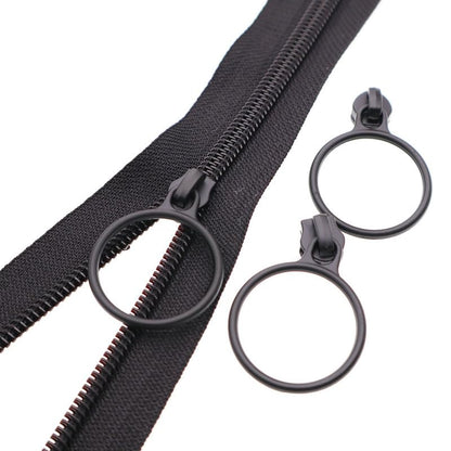 5 Black Nylon Coil Zippers by The Yards Bulk 10 Yards with 25pcs Black Ring Pull Sliders for DIY Tailor Sewing Craft