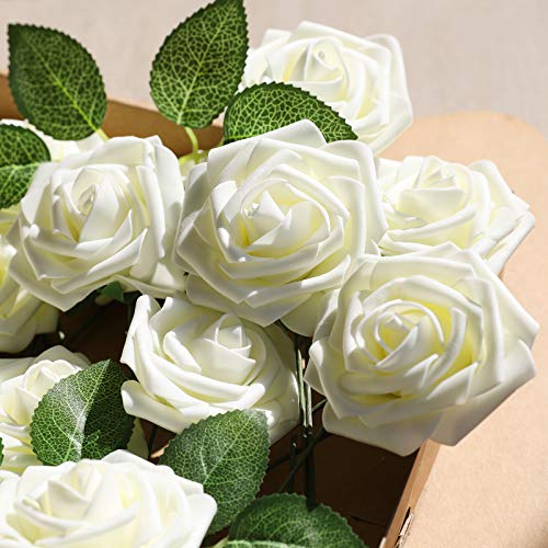 Ivory Rose 25pcs Real Looking Artificial Flowers w (25 Count)