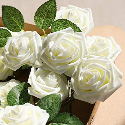 Ivory Rose 25pcs Real Looking Artificial Flowers w (25 Count)