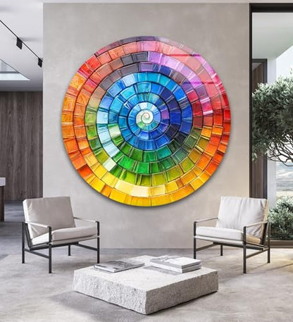 10''(25cm) Diameter Radiant Spiral Spectrum Round Glass Wall Art Tempered Glass Printing Wall Decor Large Wall Art Wall Hangings