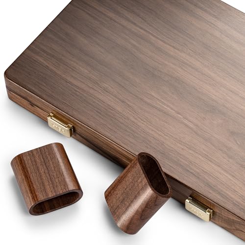 14.5” Premium Natural Walnut Folding Backgammon Sets for Adults and Kids