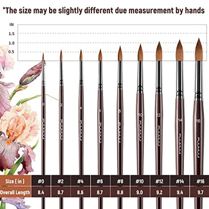 Sable Watercolor Brushes 9pcs Professional Superior Kolinsky Watercolor Paint Brushes for Artists Round Pointed Oval Wash for Watercolor Acrylics Gouache Inks Painting