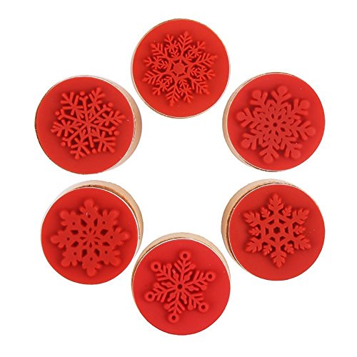 6 Pieces Snowflake Floral Wooden Rubber Stamps for Card Making Scrapbooking and Crafts (6 Count)