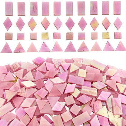 Magic Iridescent Pink Stained Glass Mosaic Tiles for Crafts (9 Ounce)