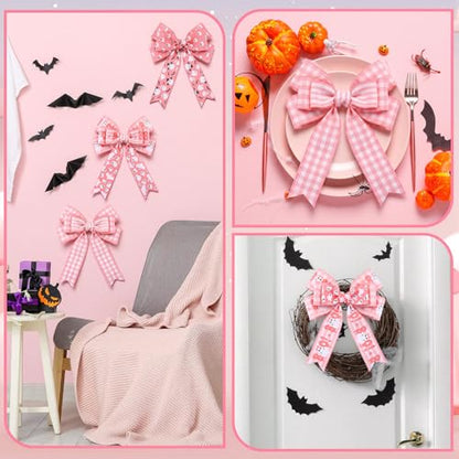 12 Rolls 60 Yards Pink Halloween Wired Ribbon for Wreath Bow Craft (12 Count)