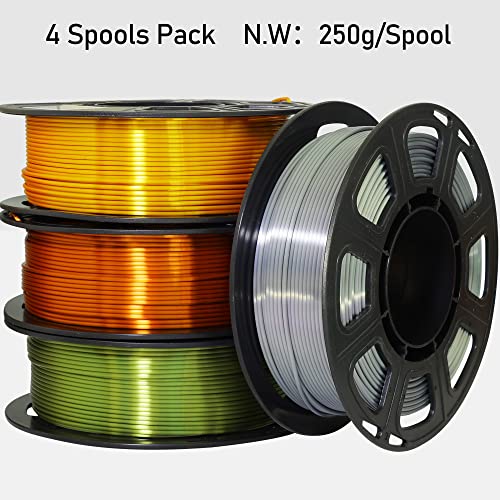 Silk Shiny PLA Filament 4 Metallic Colors 3D Printer Filament Bundle Pack (35.2 Ounce)