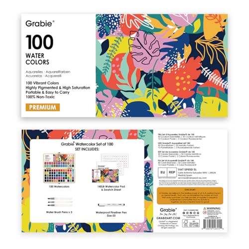 Set of 100 Color Watercolor Paint Set with Brush Pens (17.002 Ounce)