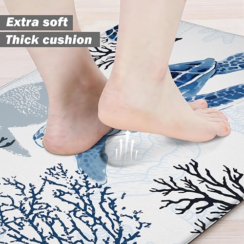 Boho Kitchen Rugs Set 2 Pieces Memory Foam Colorful Ceramic Comfort Tile Floor Mat Anti Fatigue Non (8.4167 Sq Ft)