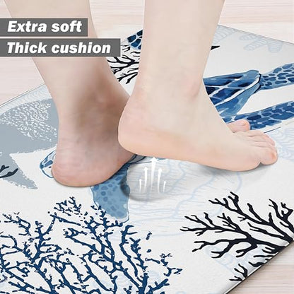 Boho Kitchen Rugs Set 2 Pieces Memory Foam Colorful Ceramic Comfort Tile Floor Mat Anti Fatigue Non (8.4167 Sq Ft)