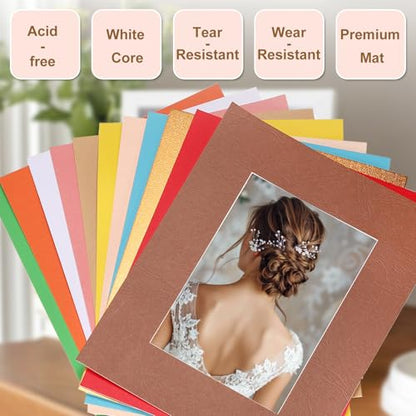 Picture Mats 8 x 10 Mat Board Center for 5 x 7 Pictures Acid Free White Core Bevel Cut Frame Mattes with Backing for Display Art Measuring
