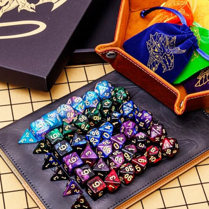 DND Dice Set 42 Pcs Polyhedral Dungeons and Dragons Rolling Dice for D&D RPG MTG Table Games Dice Bulk with Colorful Drawstring Bags and Dice Tray (49 Count)