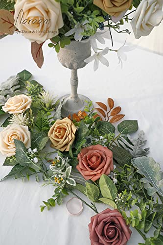 Artificial Flowers 25pcs Real Looking Burnt Orange Ombre Colors Foam Fake Roses with Stems for DIY Wedding Bouquets Bridal Shower Centerpieces Floral Arrangements Party Tables Home Decorations (25 Count)