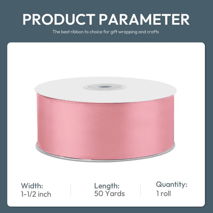 KMER LIFE 1-1/2" Wide x 50 Yards Pink Single Faced Polyester Satin Ribbon, Pink Satin Ribbon Perfect for Wedding Decor, Wreath, Crafts, Gift Wrapping & Other Projects (Pink) - Crafty Corner