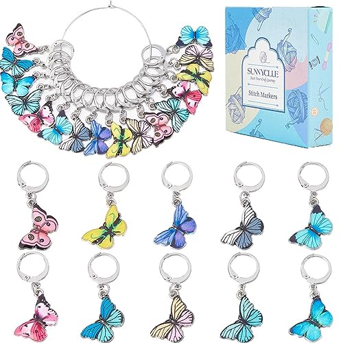 1 Box 20Pcs Stitch Markers Cute Butterfly Lobster Clasp Charms Crochet Stitch Marker Removable Knitting Stitch Markers Metal Crocheting Markers for Sewing Weaving Knit Threading DIY Craft (20 Count)