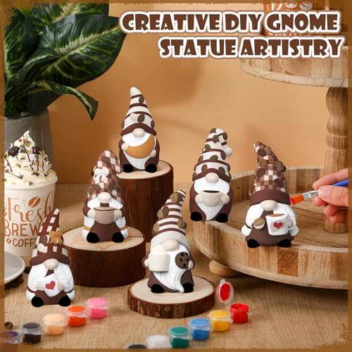 6 Set Fall Coffee Gnome Ceramics to Paint for Adults Ready to Paint Your Own Autumn Ceramic Gnome Statues DIY Paintable Ceramics Painting Kit Blank Figurines with Brush Palette Home Farm Decor (6 Count)