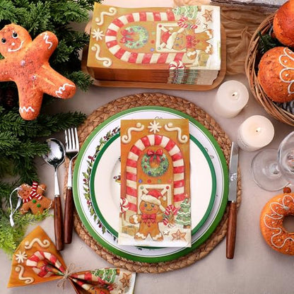 100 Pcs Christmas Guest Napkins 2 Ply Gingerbread Man Disposable Paper Napkins for Decoupage Xmas Tree Decorative Gingerbread Man Christmas Cocktail Guest Hand Towel for Party Table Dinner Bathroom (100 Count)
