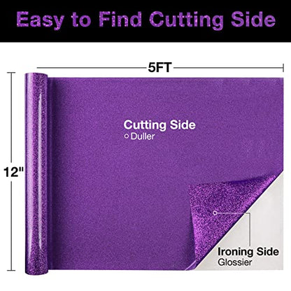 Purple Glitter HTV Heat Transfer Vinyl Roll 12 inch x 5 ft Iron on Vinyl for T Shirts Crafts