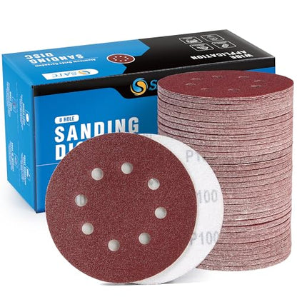 150 Pcs Hook and Loop Adhesive Sanding Discs 5 Inch 8 Hole Sandpaper 100 Grit Aluminum Oxide Sander Pads for Random Orbital Sander (150 Count)