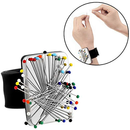 Magnetic Wrist Sewing Pincushion with 100 Pcs 1.5" Pins