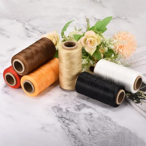 Waxed Thread 284 Yard 0.8mm 150D Flat Wax Thread Polyester Waxed String for Leather Sewing Hand Weaving Book Binding Home Decoration