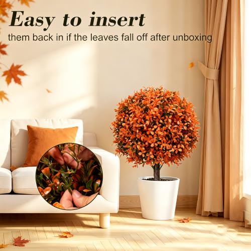 2Pack Fall Artificial Boxwood Topiary Plant Outdoor Porch Decor (2 Count)