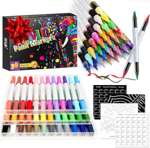 36 Colors Acrylic Paint Markers Set Dual Tips (36 Count)