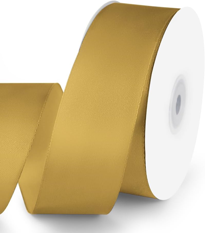 KMER LIFE 1-1/2" Wide x 50 Yards Golden Single Faced Polyester Satin Ribbon, Golden Satin Ribbon Perfect for Wedding Decor, Wreath, Crafts, Gift Wrapping & Other Projects (Golden) - Crafty Corner