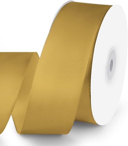 KMER LIFE 1-1/2" Wide x 50 Yards Golden Single Faced Polyester Satin Ribbon, Golden Satin Ribbon Perfect for Wedding Decor, Wreath, Crafts, Gift Wrapping & Other Projects (Golden) - Crafty Corner