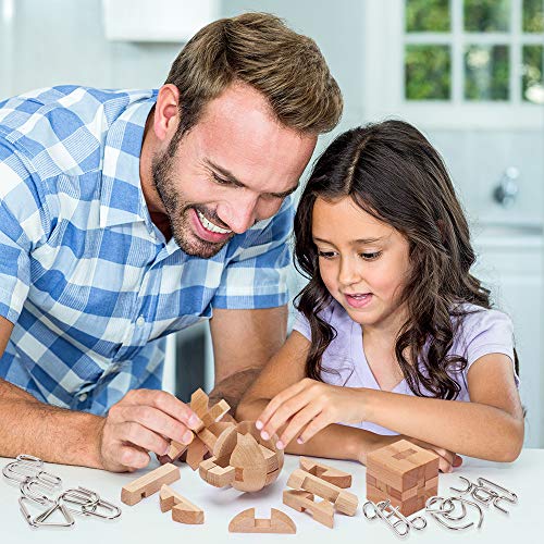 Brain Teasers Metal and Wooden Puzzles for Kids and Adults 9 Pack (9 Count)