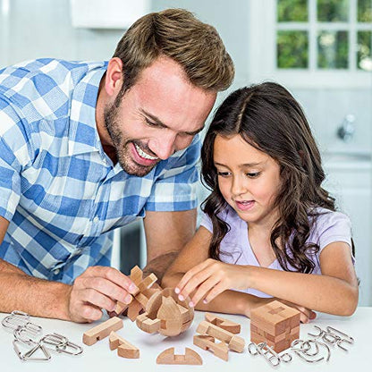 Brain Teasers Metal and Wooden Puzzles for Kids and Adults 9 Pack (9 Count)