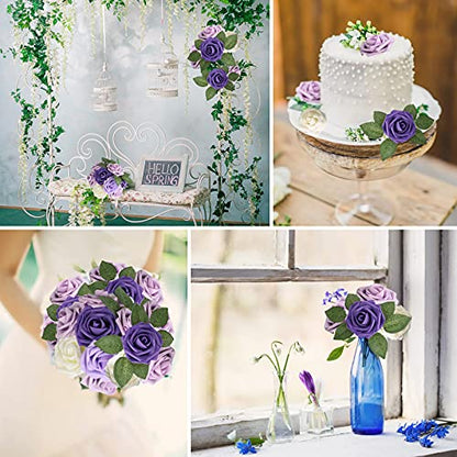 Purple Rose 25pcs Real Looking Artificial Flowers w (25 Count)