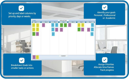 Sky Blue 7-Column Task, Goals & Objective Wall Horizontal Organizer 32" x 48". Complete with Marker