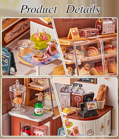 Bread Shop DIY Miniature House Kit with Roof & LED Light