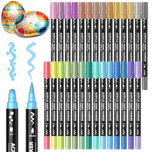 28 Metallic Brush & Dot Tip Acrylic Paint Markers (28 Count)